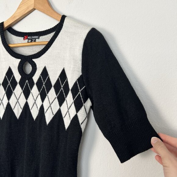 Hell Bunny Retro Argyle Diamond Short Sleeve Sweater Pinup Classic Size Medium - Picture 3 of 6